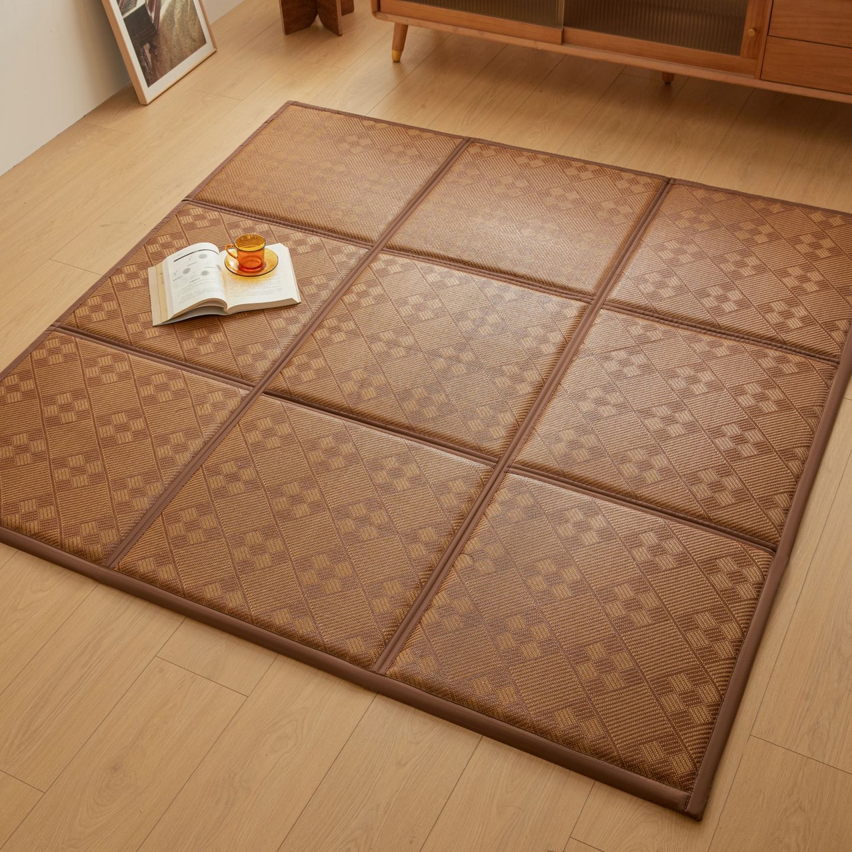 91家纺网 家纺一手货源 找家纺 航途席业 2026新款拼接格榻榻米地垫 九宫格