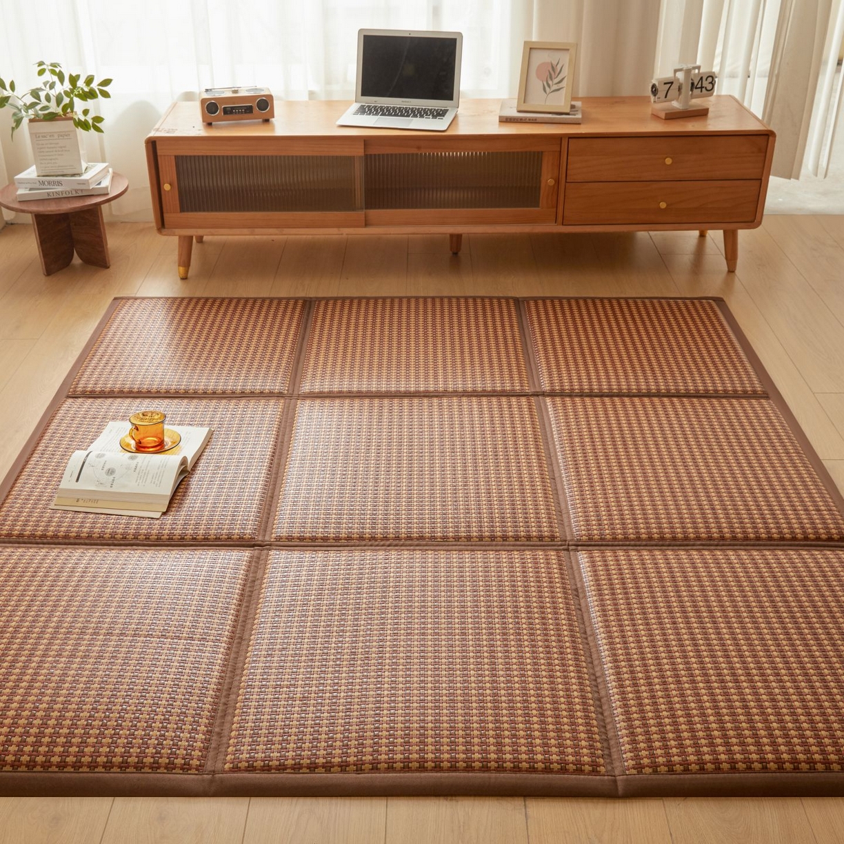 91家纺网 家纺一手货源 找家纺 航途席业 2026新款拼接格榻榻米地垫 古奢藤