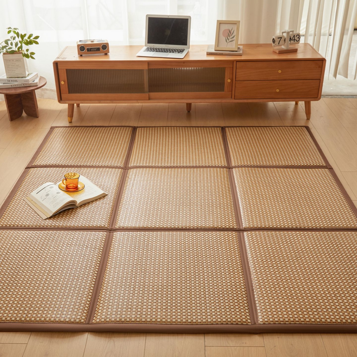 91家纺网 家纺一手货源 找家纺 航途席业 2026新款拼接格榻榻米地垫 白玉藤