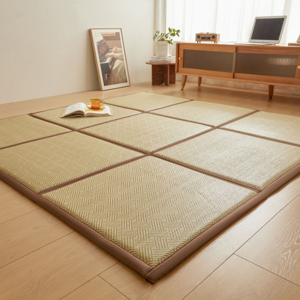 航途席业 2026新款拼接格榻榻米地垫 绿饼干