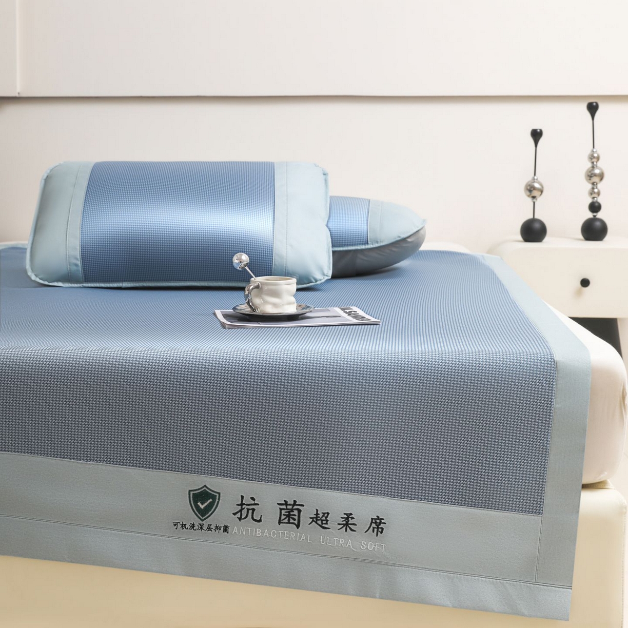 91家纺网 家纺一手货源 找家纺 航途席业 2026新款抗菌超柔席 蓝色