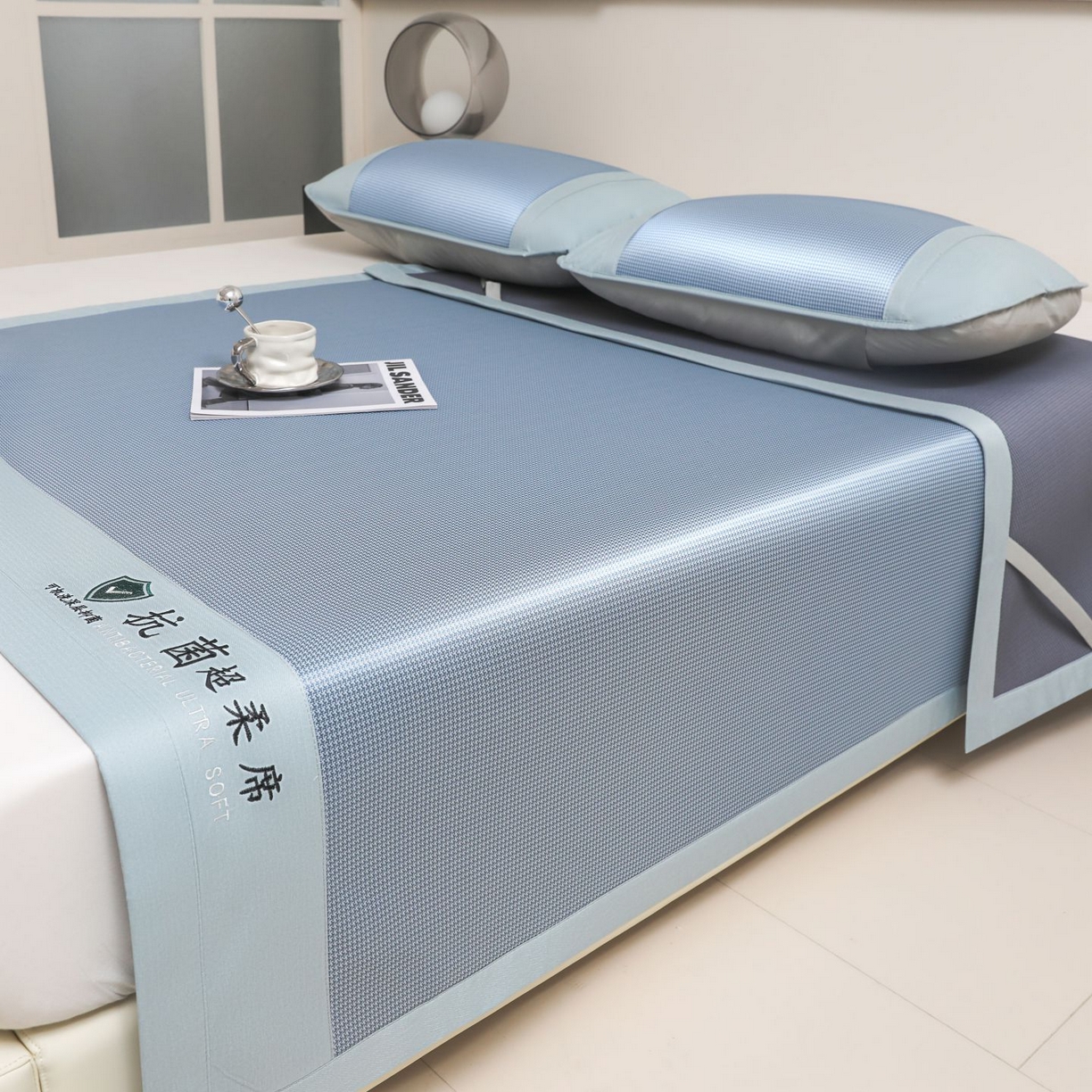 91家纺网 家纺一手货源 找家纺 航途席业 2026新款抗菌超柔席 蓝色