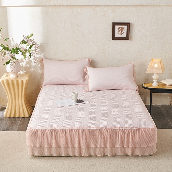 91家纺网 家纺一手货源 找家纺 （总）桂雅居 2026新款高分子冰感蕾丝床裙床笠款凉席三件套