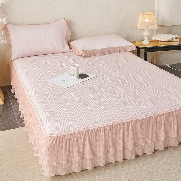 91家纺网 家纺一手货源 找家纺 （总）桂雅居 2026新款高分子冰感蕾丝床裙床笠款凉席三件套