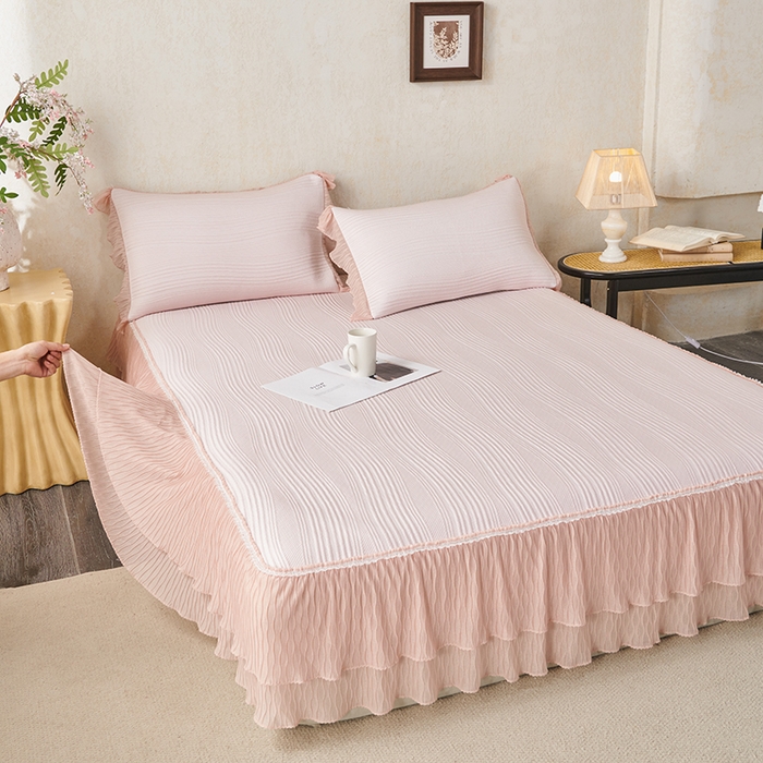 91家纺网 家纺一手货源 找家纺 （总）桂雅居 2026新款高分子冰感蕾丝床裙床笠款凉席三件套