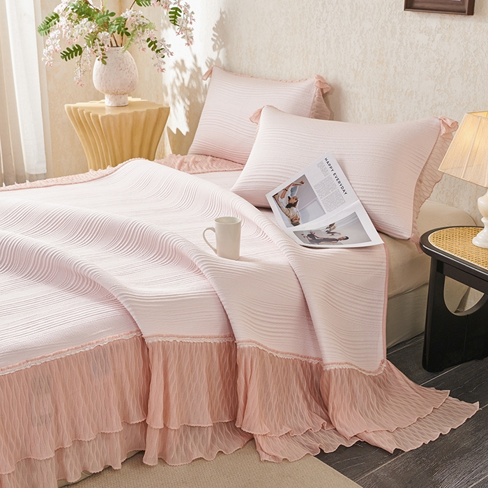 桂雅居 2026新款高分子冰感蕾丝床裙床笠款凉席三件套 浅夏桃风