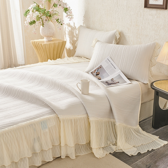 桂雅居 2026新款高分子冰感蕾丝床裙床笠款凉席三件套 柔雾奶咖