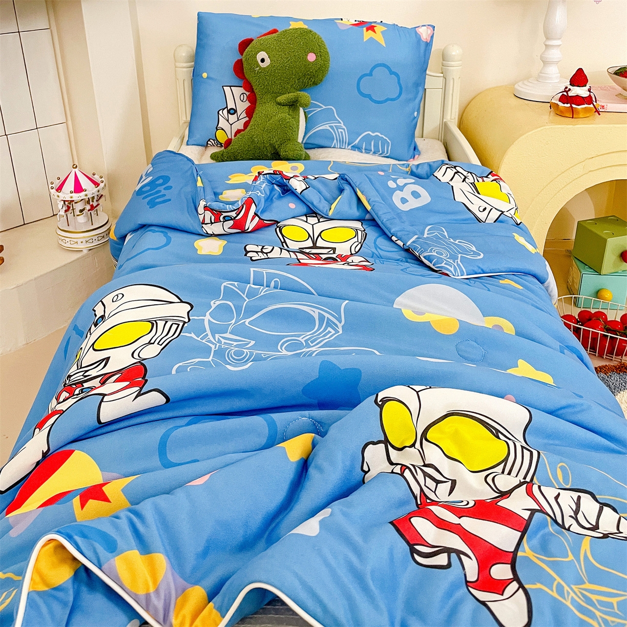 91家纺网 家纺一手货源 找家纺 名兮家居 2026新款A类经典奥特曼三丽鸥儿童针织棉夏凉被空调被【含防伪标】 针织夏被-光线王子