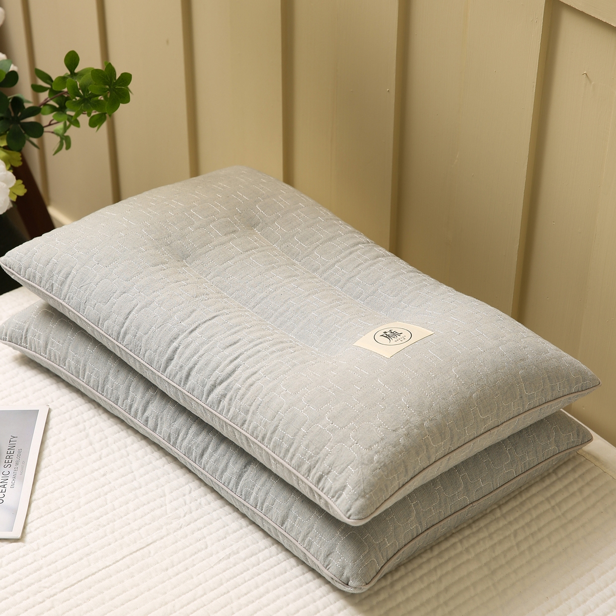 91家纺网 家纺一手货源 找家纺 梦叶草 2026新款夹棉分区护颈荞麦枕 三分区护颈荞麦枕-灰色