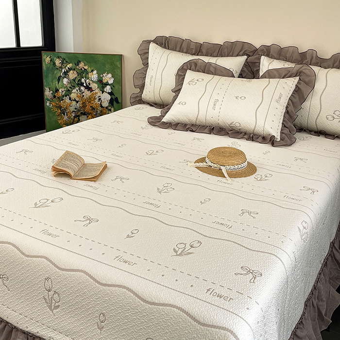 91家纺网 家纺一手货源 找家纺 金绣美居 2026新款PE高分子凉感席聚乙烯冰感床裙款凉席三件套-韩式系列 郁香