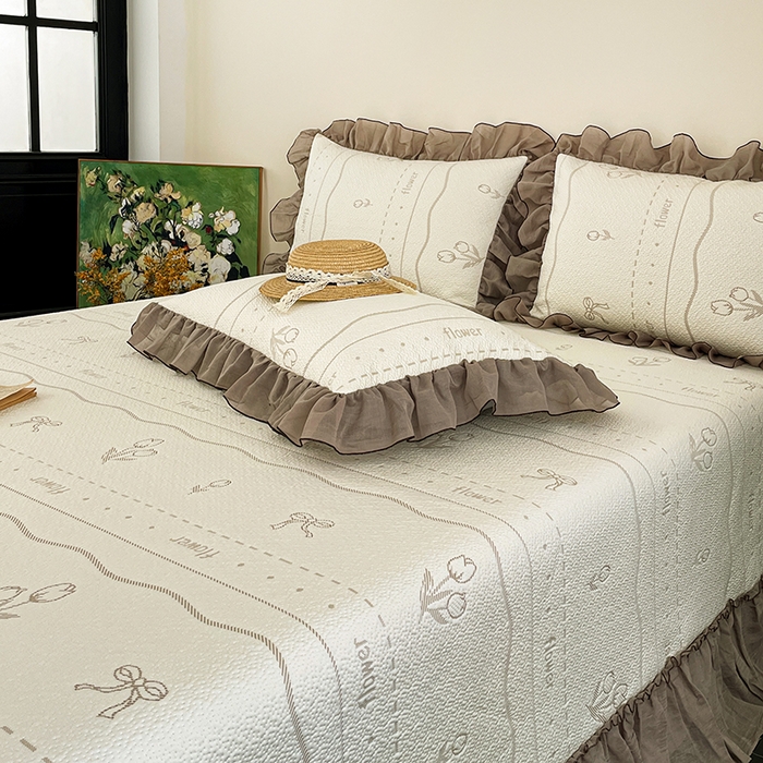 91家纺网 家纺一手货源 找家纺 金绣美居 2026新款PE高分子凉感席聚乙烯冰感床裙款凉席三件套-韩式系列 郁香