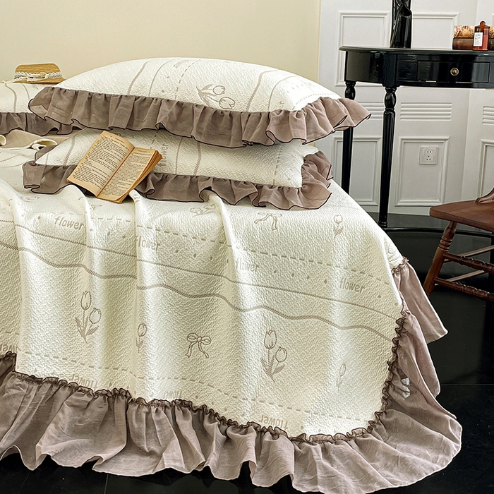 91家纺网 家纺一手货源 找家纺 金绣美居 2026新款PE高分子凉感席聚乙烯冰感床裙款凉席三件套-韩式系列 郁香