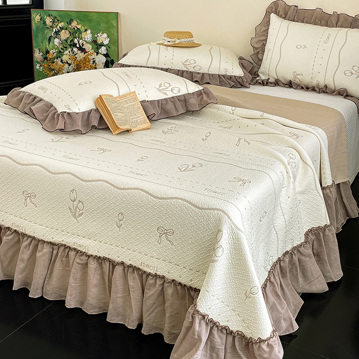 91家纺网 家纺一手货源 找家纺 金绣美居 2026新款PE高分子凉感席聚乙烯冰感床裙款凉席三件套-韩式系列 郁香