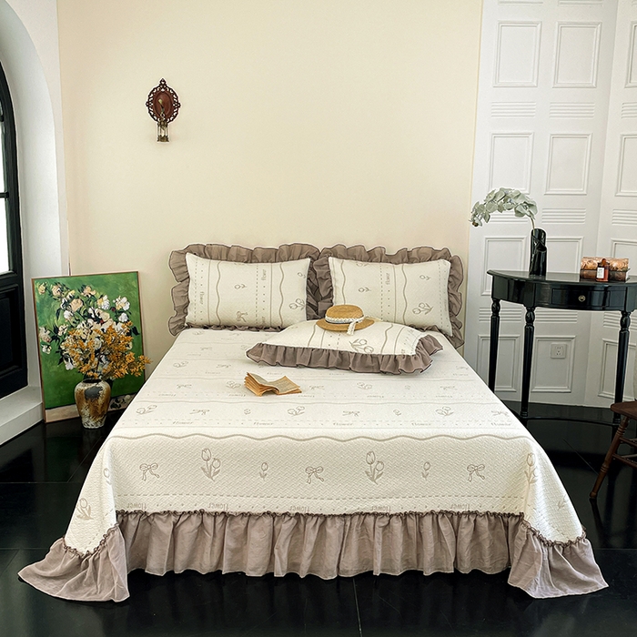 91家纺网 家纺一手货源 找家纺 金绣美居 2026新款PE高分子凉感席聚乙烯冰感床裙款凉席三件套-韩式系列 郁香