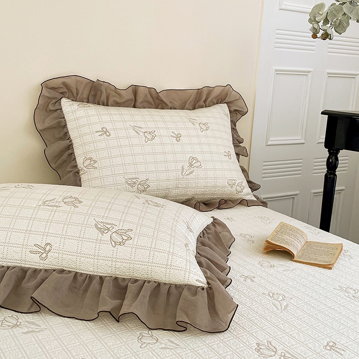 91家纺网 家纺一手货源 找家纺 金绣美居 2026新款PE高分子凉感席聚乙烯冰感床裙款凉席三件套-韩式系列 花朝