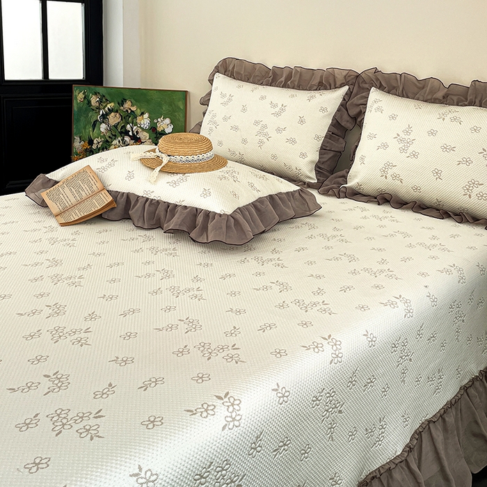 91家纺网 家纺一手货源 找家纺 金绣美居 2026新款PE高分子凉感席聚乙烯冰感床裙款凉席三件套-韩式系列 棠梨