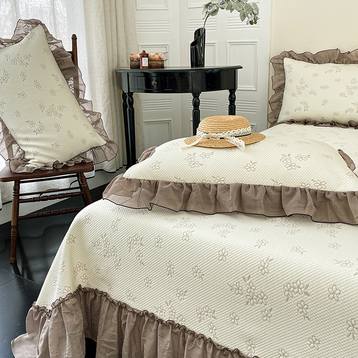 91家纺网 家纺一手货源 找家纺 金绣美居 2026新款PE高分子凉感席聚乙烯冰感床裙款凉席三件套-韩式系列 棠梨