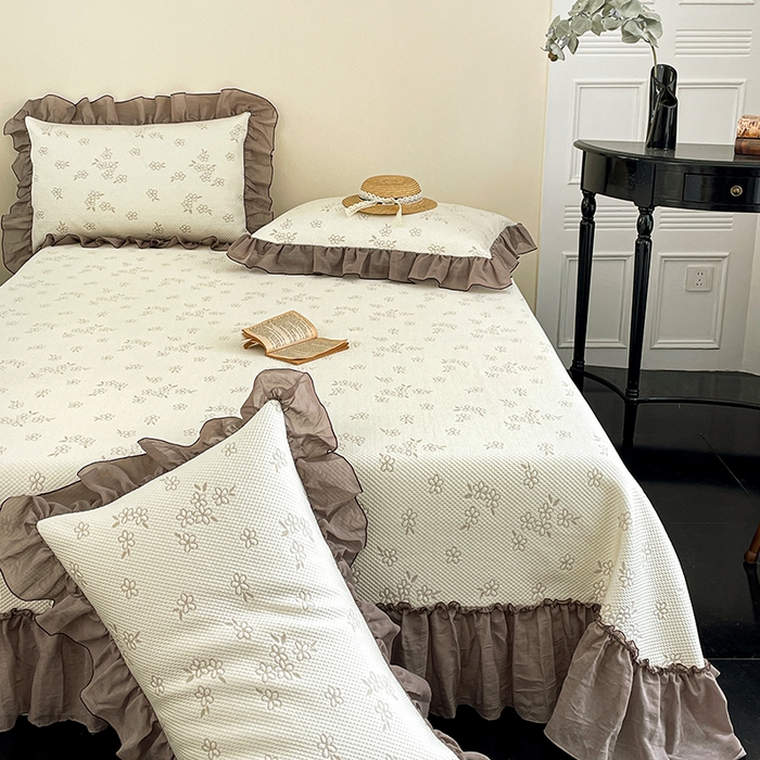 91家纺网 家纺一手货源 找家纺 金绣美居 2026新款PE高分子凉感席聚乙烯冰感床裙款凉席三件套-韩式系列 棠梨