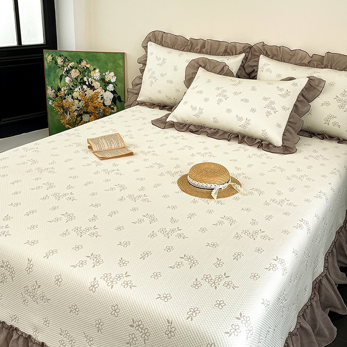 91家纺网 家纺一手货源 找家纺 金绣美居 2026新款PE高分子凉感席聚乙烯冰感床裙款凉席三件套-韩式系列 棠梨