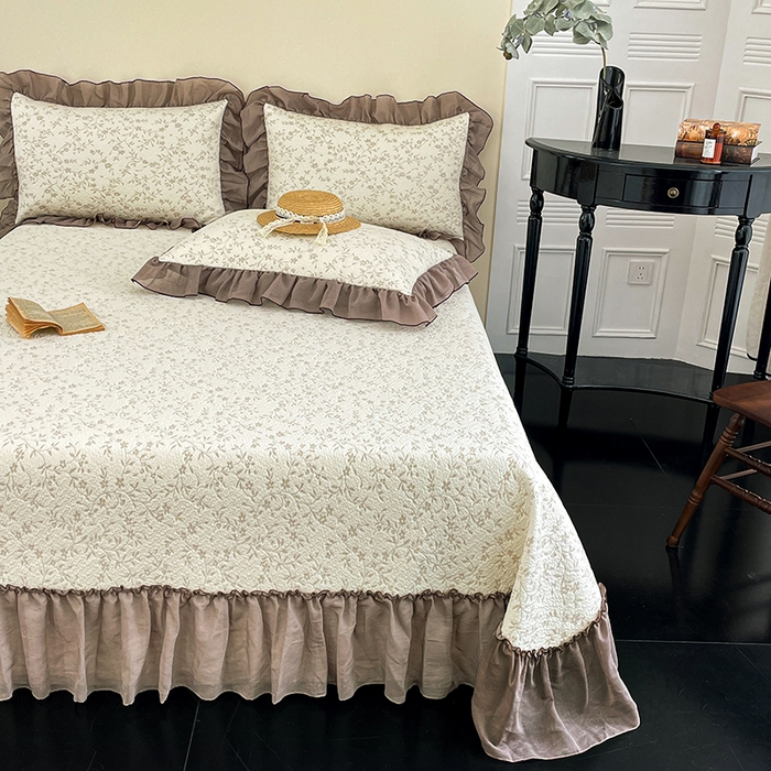 91家纺网 家纺一手货源 找家纺 金绣美居 2026新款PE高分子凉感席聚乙烯冰感床裙款凉席三件套-韩式系列 星落