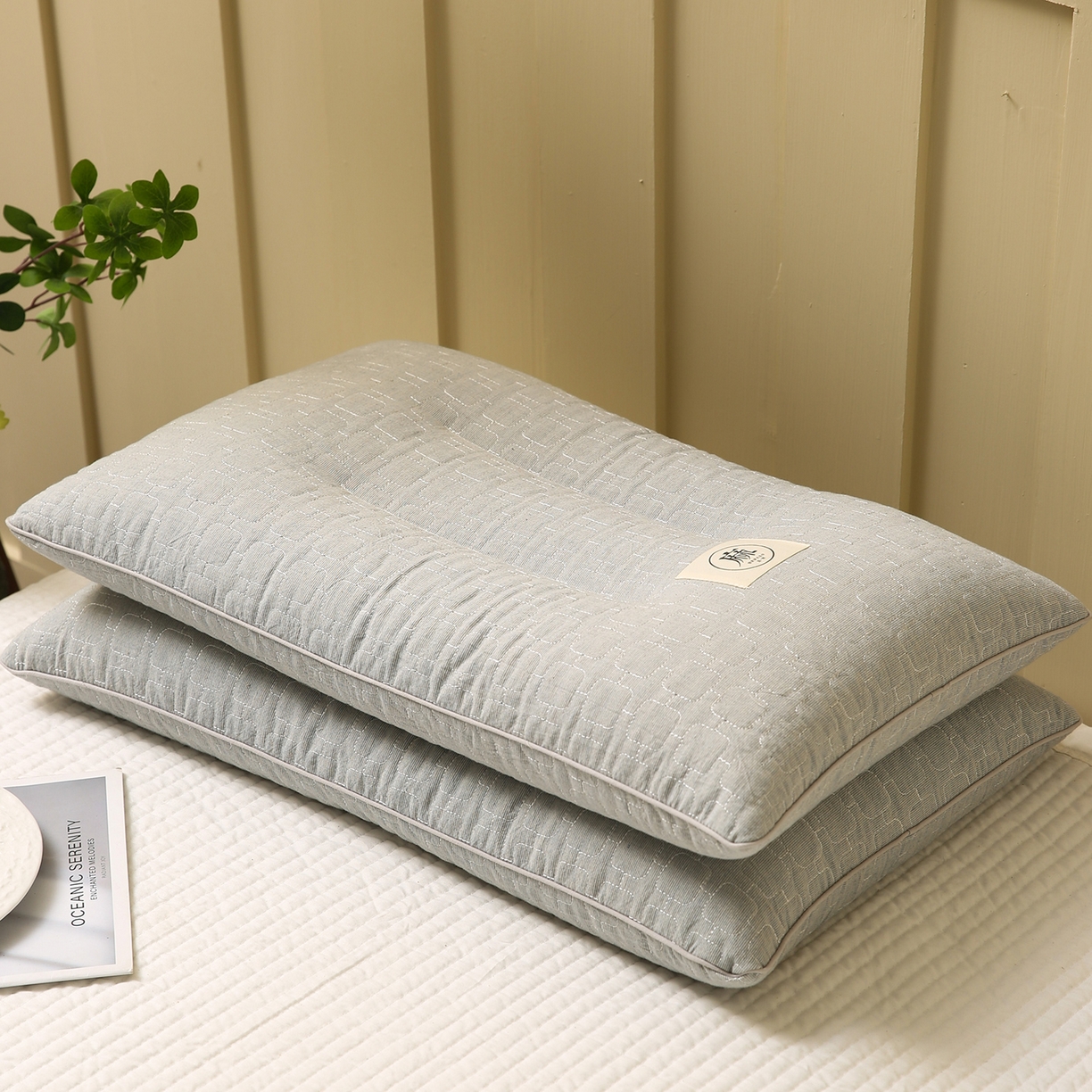 91家纺网 家纺一手货源 找家纺 梦叶草 2026新款夹棉分区护颈荞麦枕 三分区护颈荞麦枕-灰色