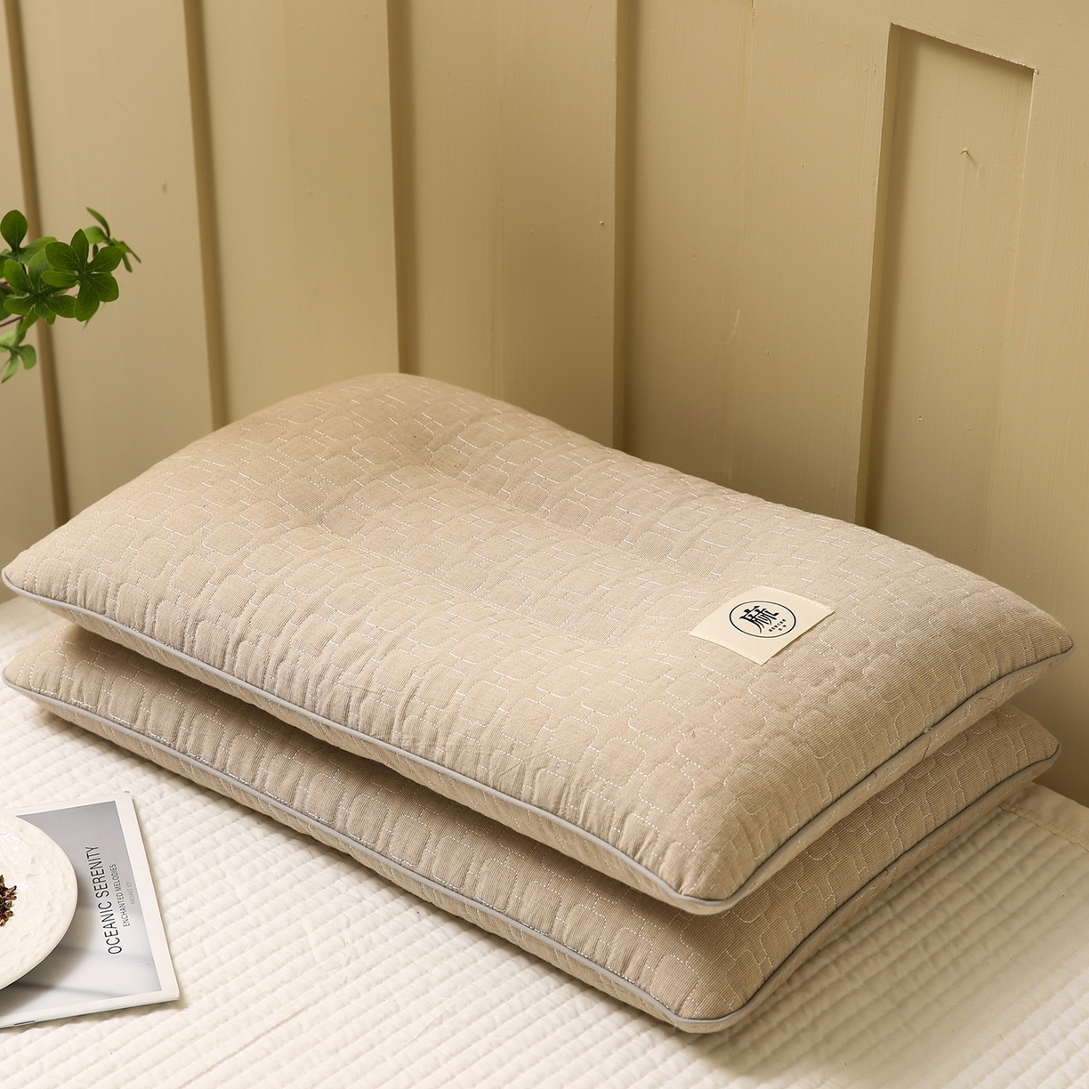 91家纺网 家纺一手货源 找家纺 梦叶草 2026新款夹棉分区护颈荞麦枕 三分区护颈荞麦枕-咖色
