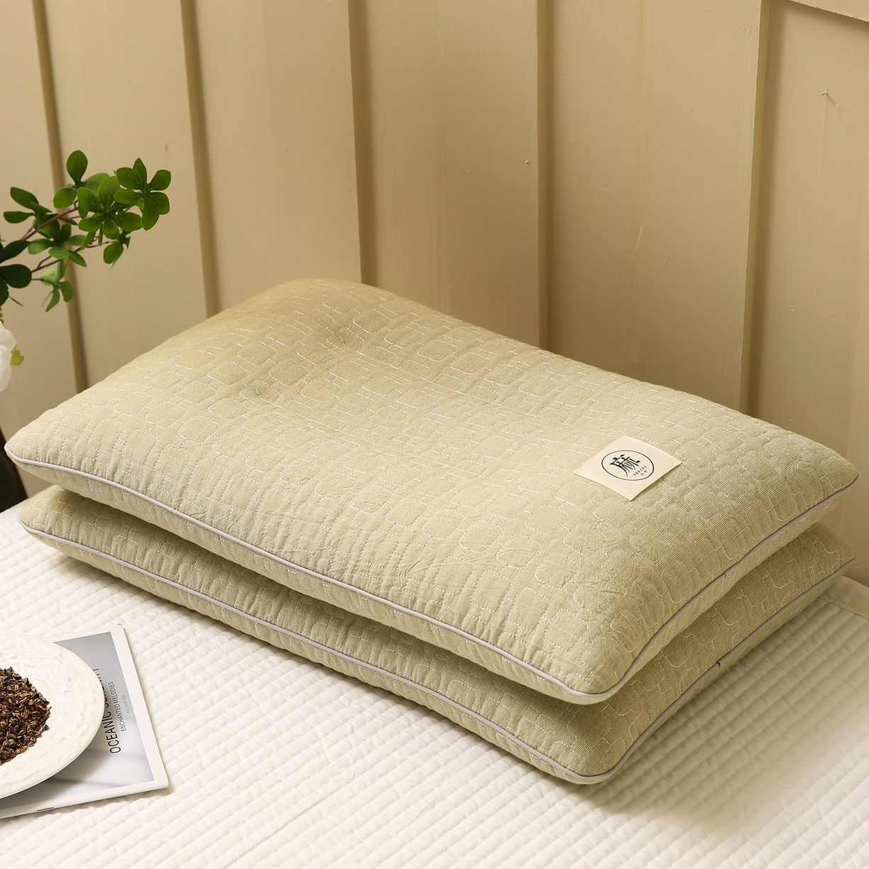 91家纺网 家纺一手货源 找家纺 梦叶草 2026新款夹棉分区护颈荞麦枕 三分区护颈荞麦枕-绿色