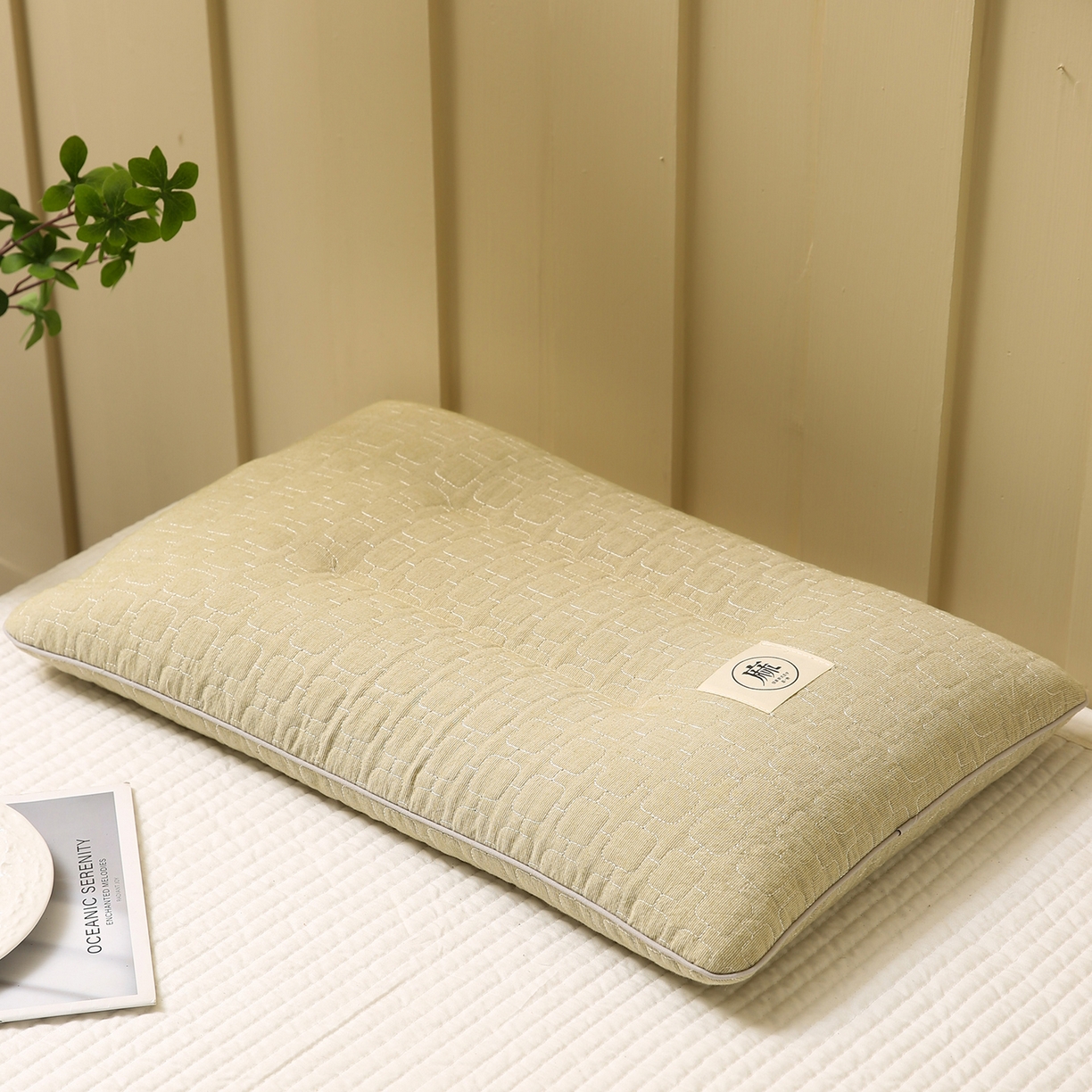 91家纺网 家纺一手货源 找家纺 梦叶草 2026新款夹棉分区护颈荞麦枕 三分区护颈荞麦枕-绿色