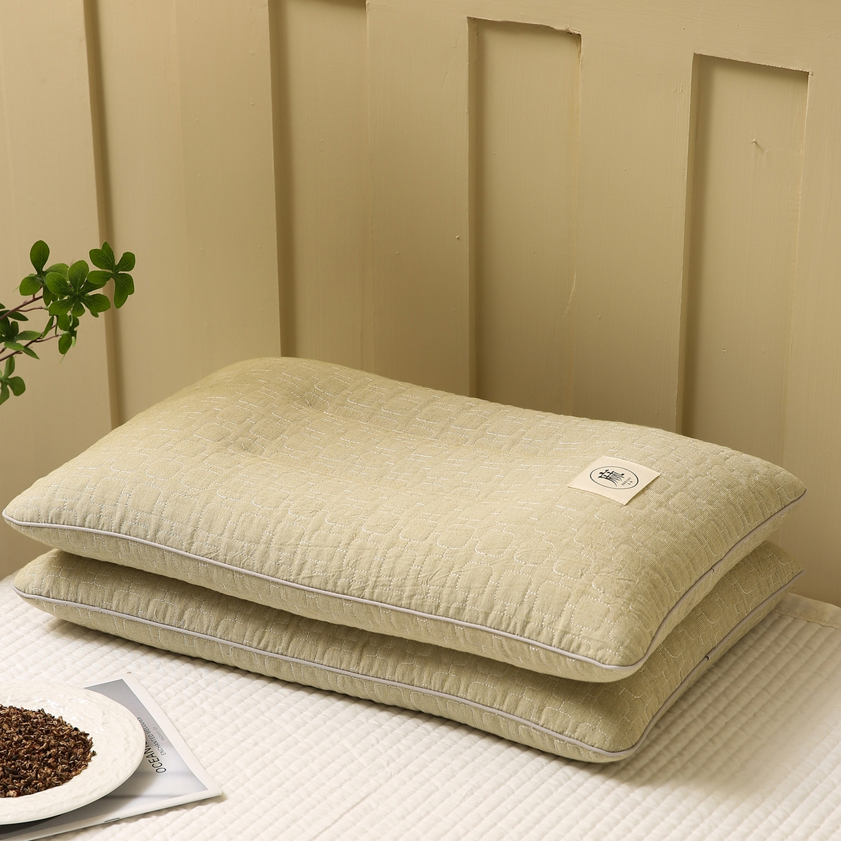 91家纺网 家纺一手货源 找家纺 梦叶草 2026新款夹棉分区护颈荞麦枕 三分区护颈荞麦枕-绿色