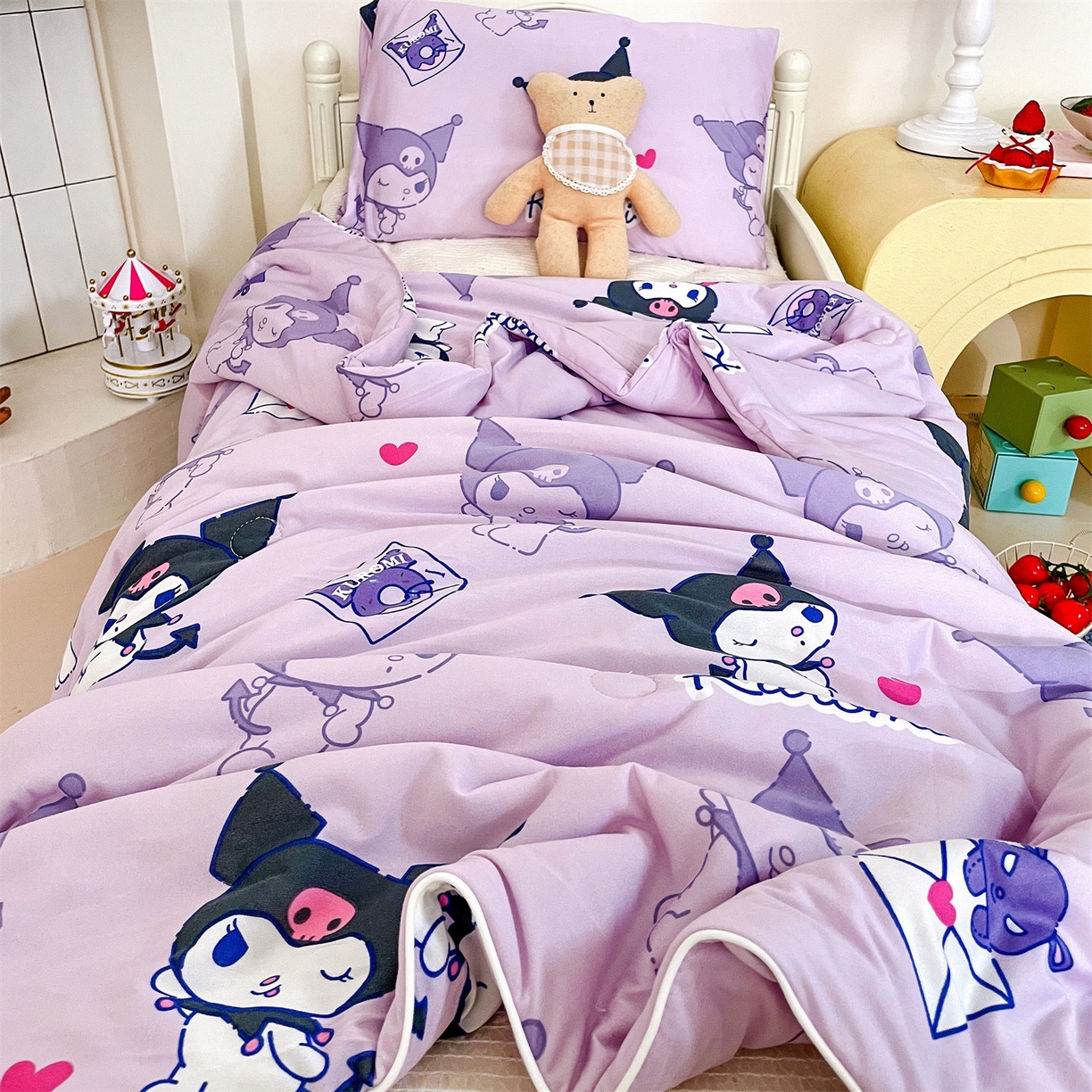 91家纺网 家纺一手货源 找家纺 名兮家居 2026新款A类经典奥特曼三丽鸥儿童针织棉夏凉被空调被【含防伪标】 针织夏被-情书库洛米