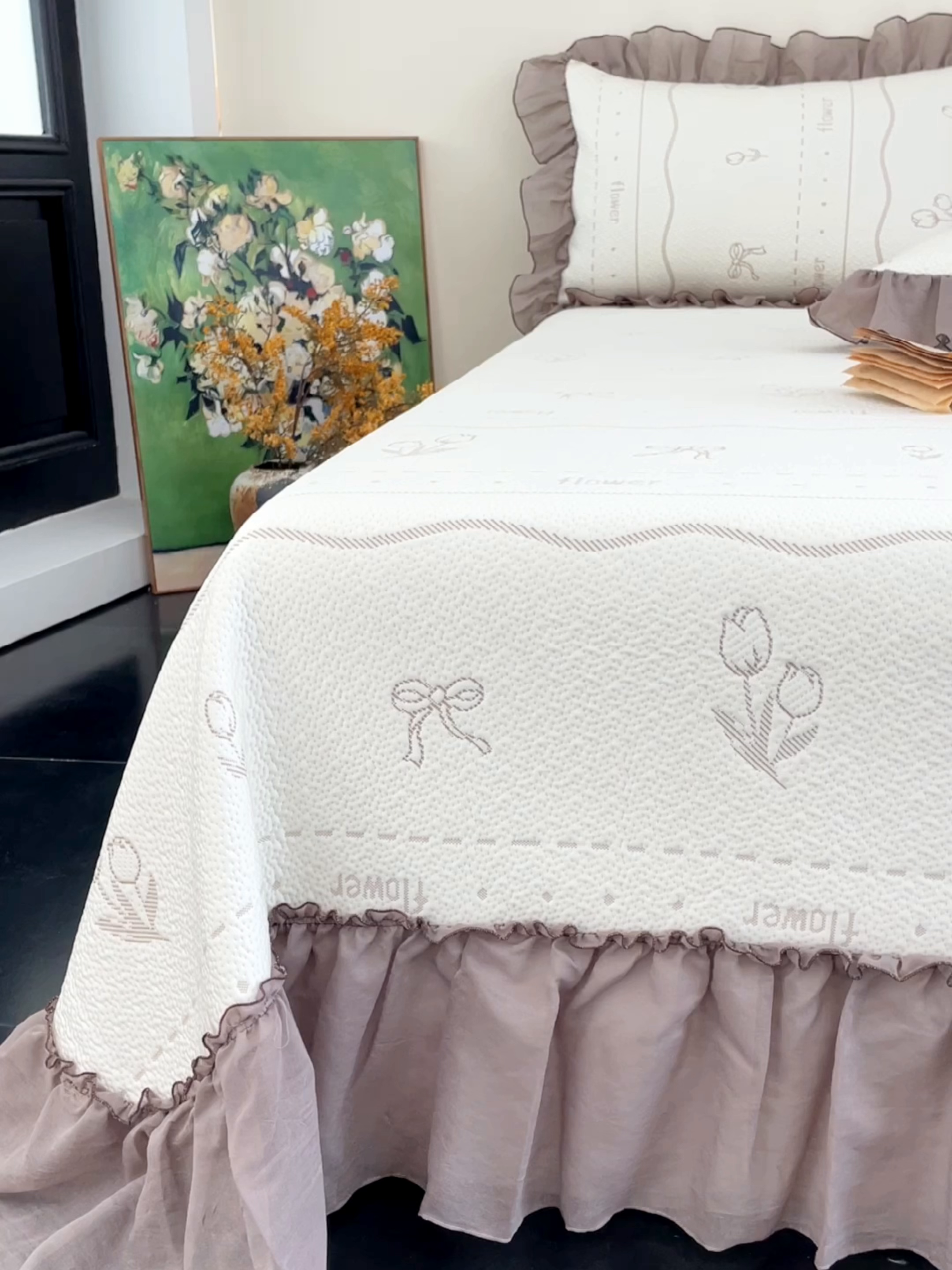 91家纺网 家纺一手货源 找家纺 金绣美居 2026新款PE高分子凉感席聚乙烯冰感床裙款凉席三件套-韩式系列 郁香