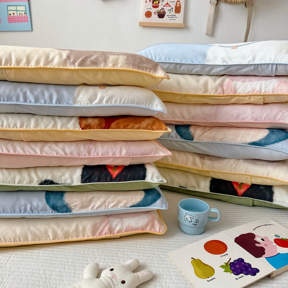 91家纺网 家纺一手货源 找家纺 （总）萌宝家纺 2026新款60S兰精天丝儿童枕套幼儿园枕头枕芯（ins水彩卡通系列）