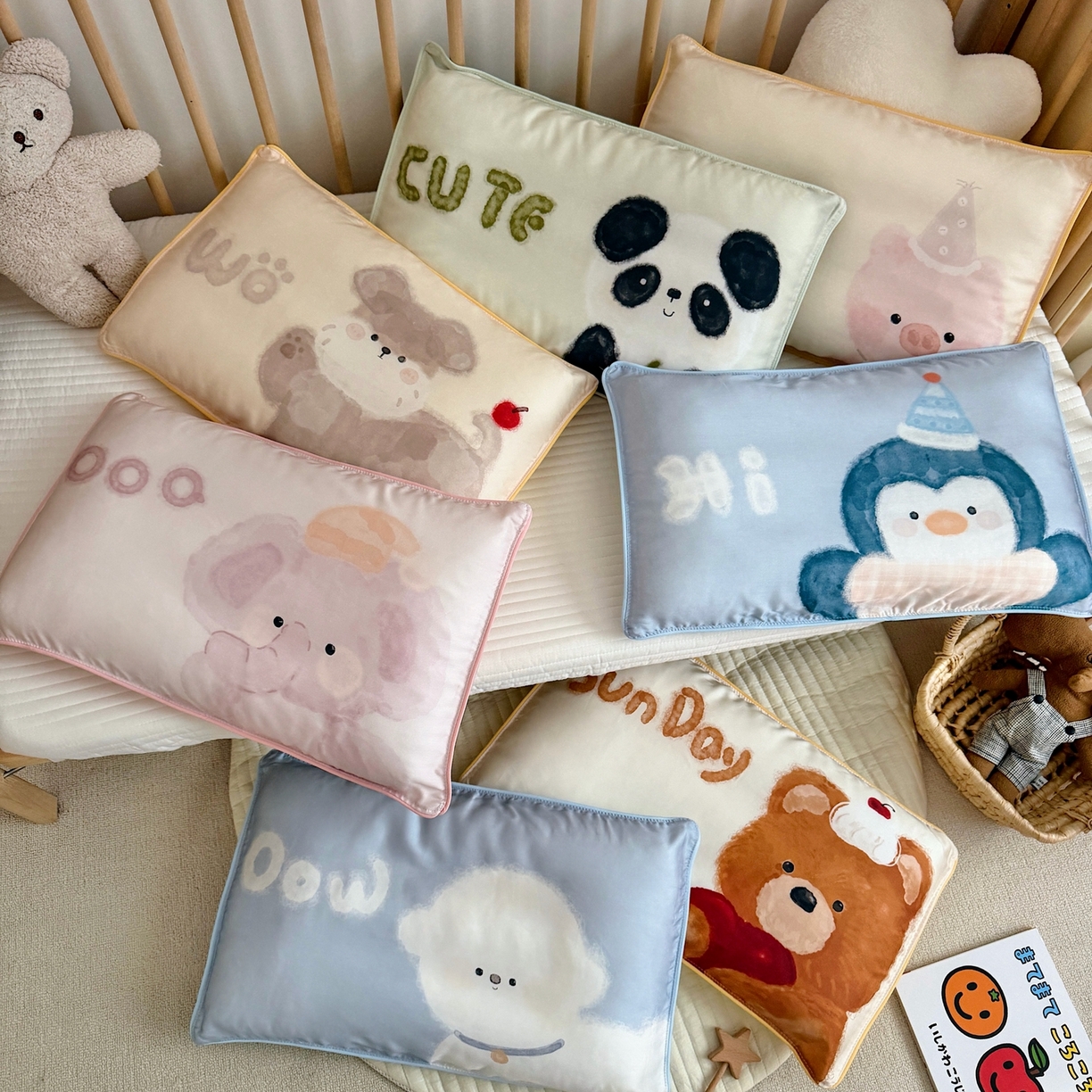 91家纺网 家纺一手货源 找家纺 （总）萌宝家纺 2026新款60S兰精天丝儿童枕套幼儿园枕头枕芯（ins水彩卡通系列）