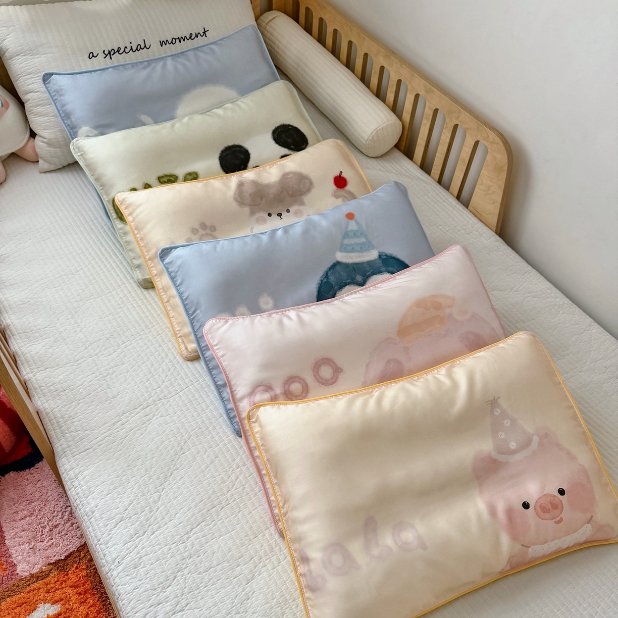 91家纺网 家纺一手货源 找家纺 （总）萌宝家纺 2026新款60S兰精天丝儿童枕套幼儿园枕头枕芯（ins水彩卡通系列）