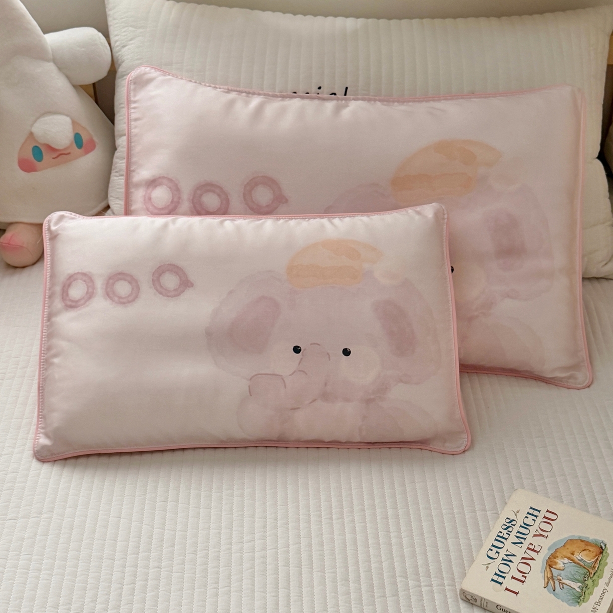 萌宝家纺 2026新款60S兰精天丝儿童枕套幼儿园枕头枕芯（ins水彩卡通系列） 水彩-小象