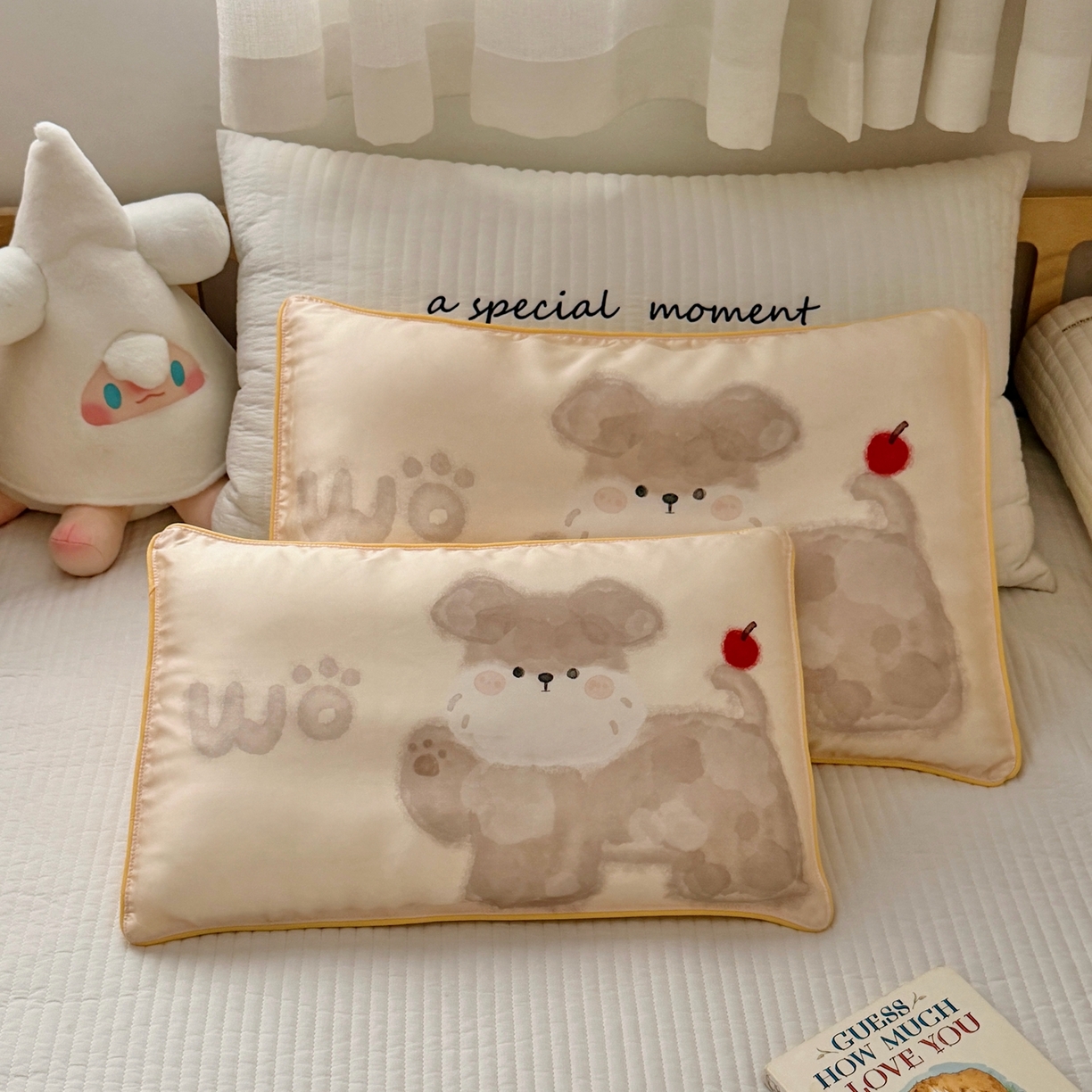 萌宝家纺 2026新款60S兰精天丝儿童枕套幼儿园枕头枕芯（ins水彩卡通系列） 水彩-苹果小狗