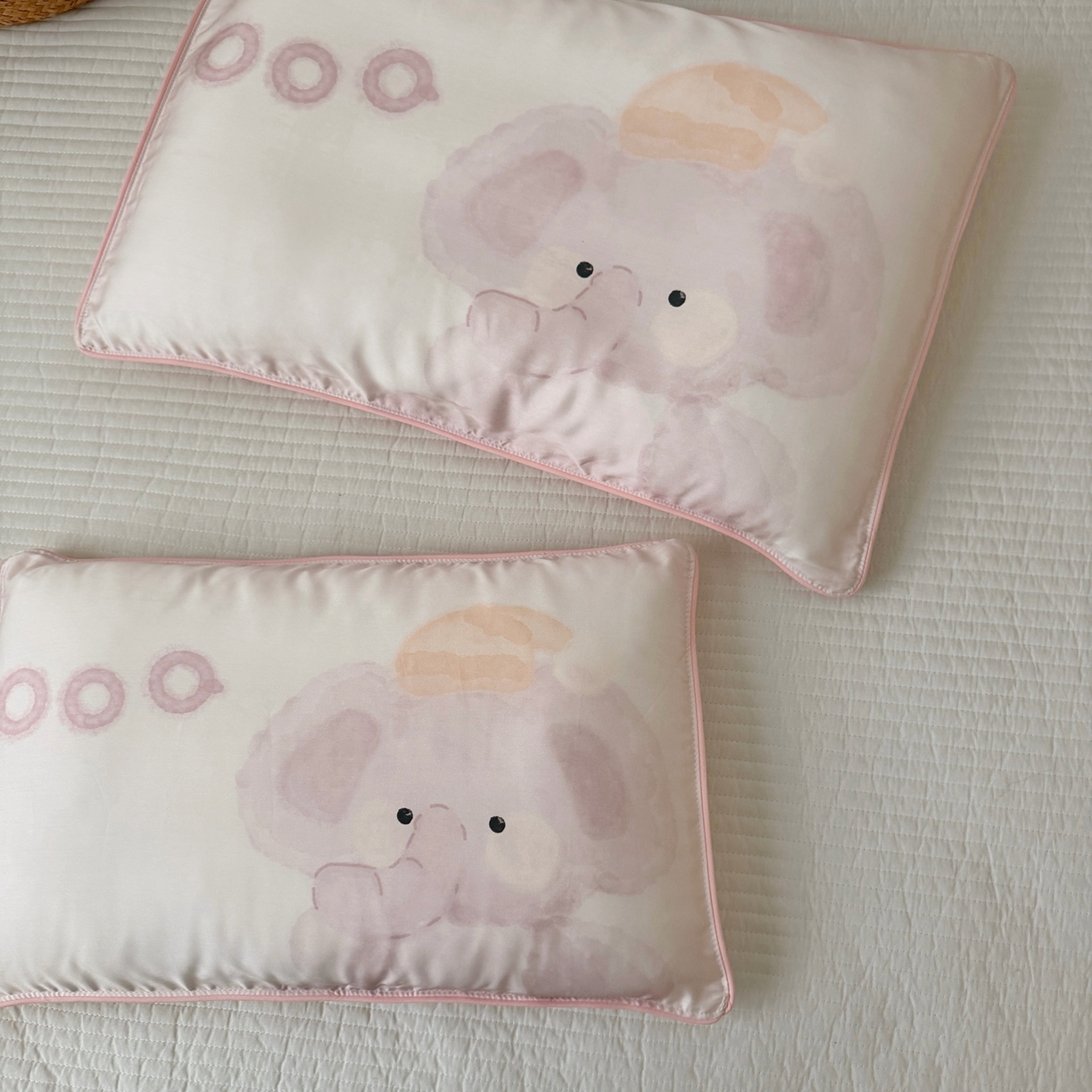 91家纺网 家纺一手货源 找家纺 萌宝家纺 2026新款60S兰精天丝儿童枕套幼儿园枕头枕芯（ins水彩卡通系列） 水彩-小象