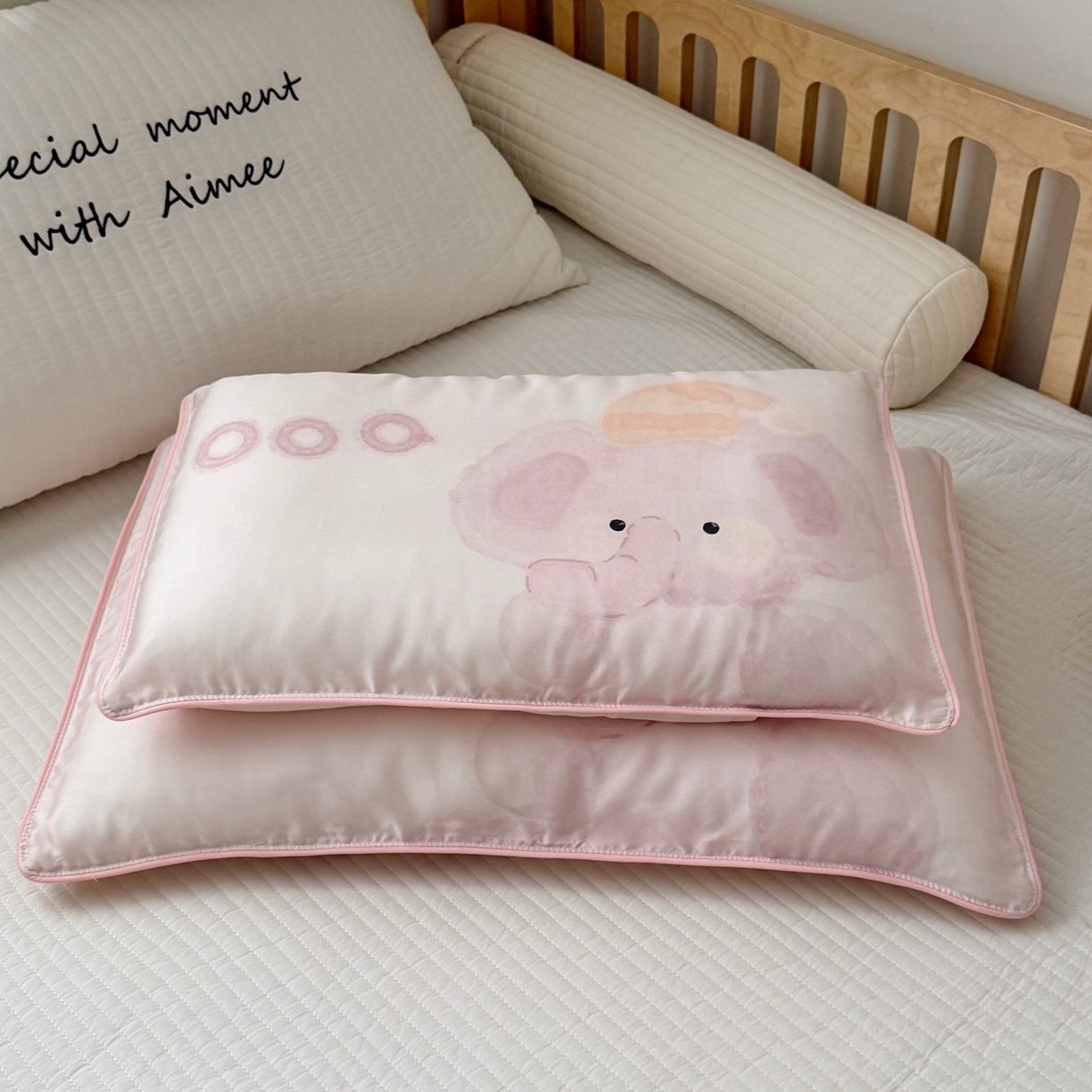 91家纺网 家纺一手货源 找家纺 萌宝家纺 2026新款60S兰精天丝儿童枕套幼儿园枕头枕芯（ins水彩卡通系列） 水彩-小象