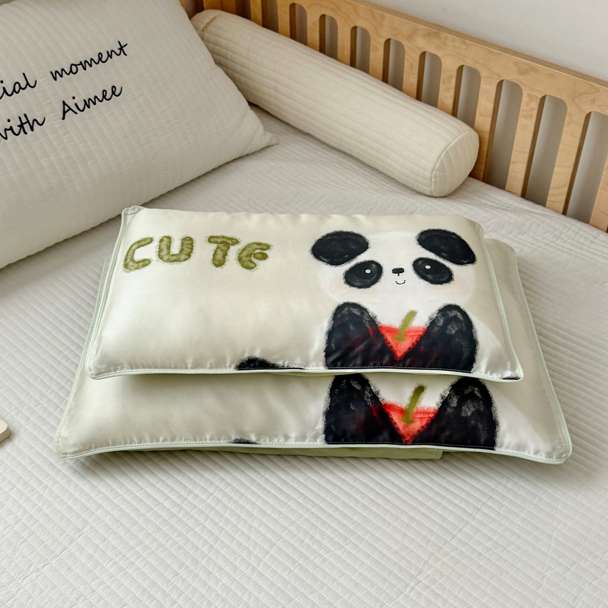 91家纺网 家纺一手货源 找家纺 萌宝家纺 2026新款60S兰精天丝儿童枕套幼儿园枕头枕芯（ins水彩卡通系列） 水彩-熊猫