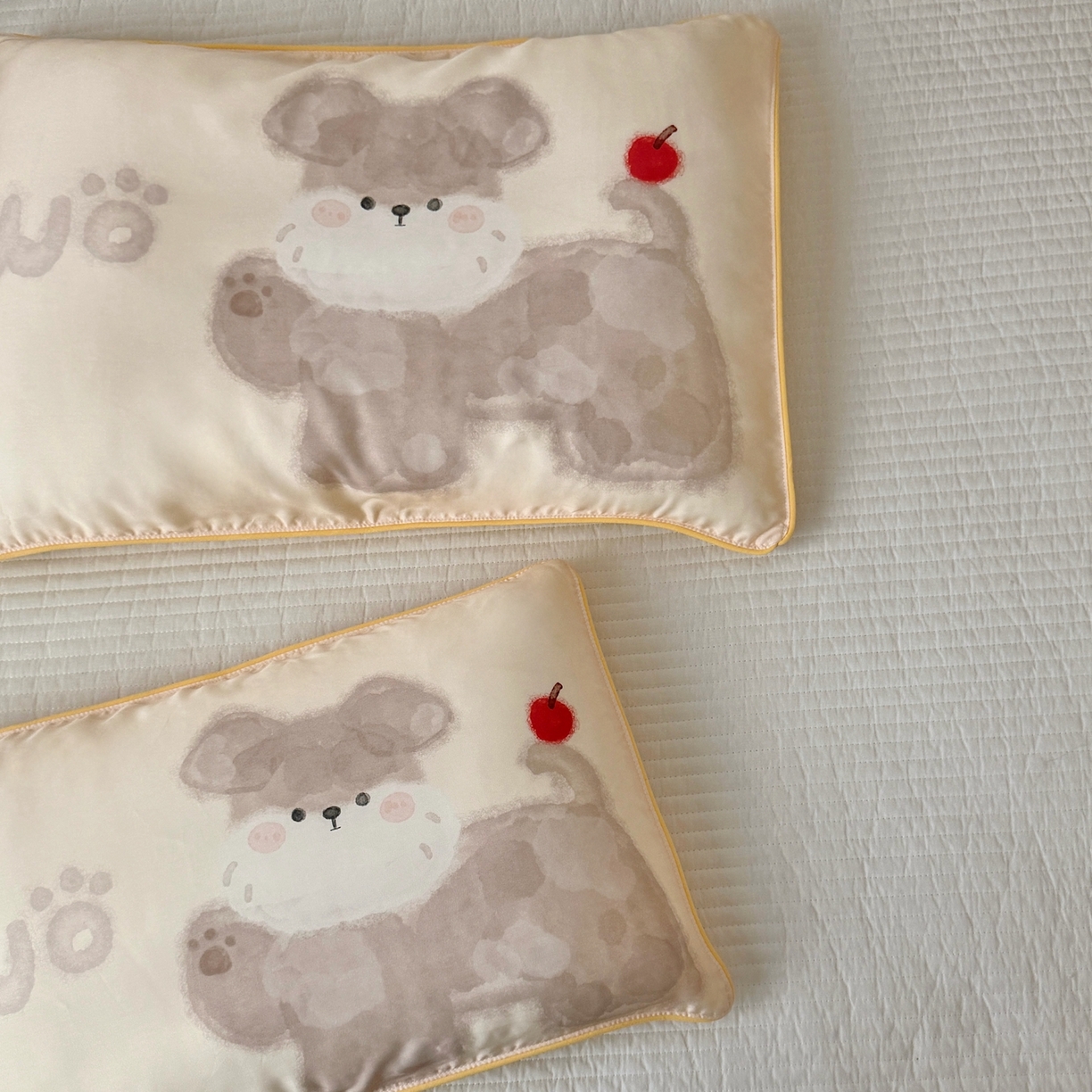 91家纺网 家纺一手货源 找家纺 萌宝家纺 2026新款60S兰精天丝儿童枕套幼儿园枕头枕芯（ins水彩卡通系列） 水彩-苹果小狗