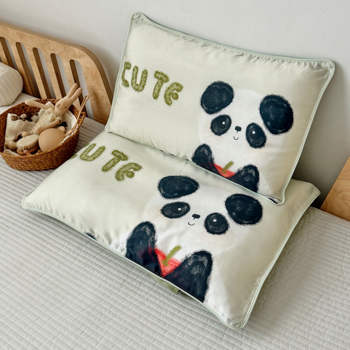 91家纺网 家纺一手货源 找家纺 萌宝家纺 2026新款60S兰精天丝儿童枕套幼儿园枕头枕芯（ins水彩卡通系列） 水彩-熊猫