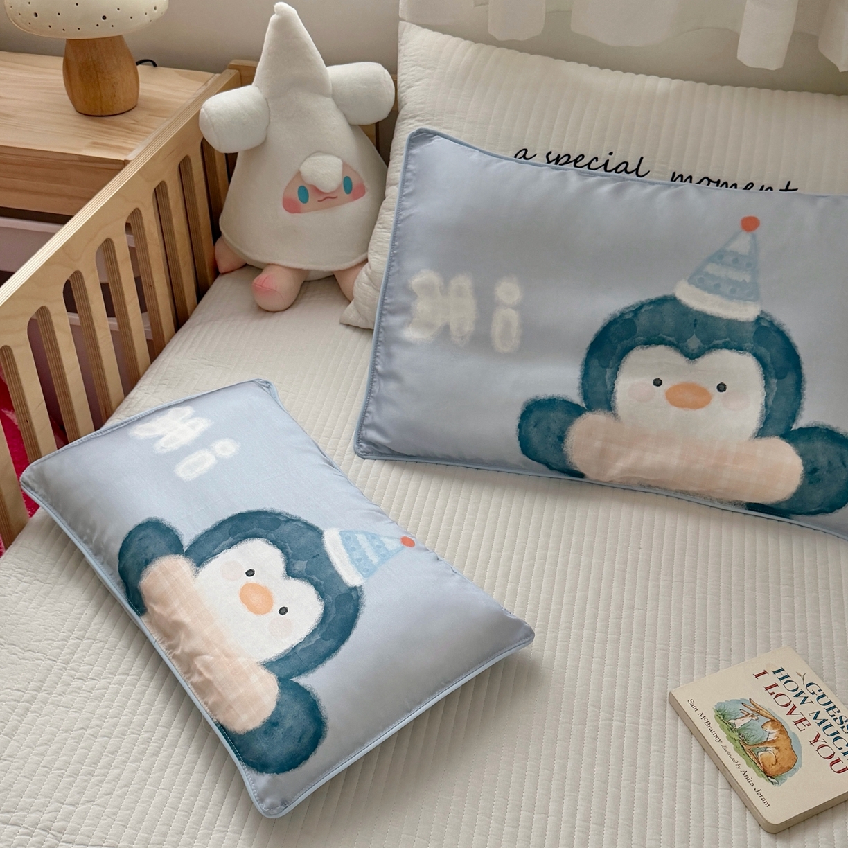 91家纺网 家纺一手货源 找家纺 萌宝家纺 2026新款60S兰精天丝儿童枕套幼儿园枕头枕芯（ins水彩卡通系列） 水彩-企鹅