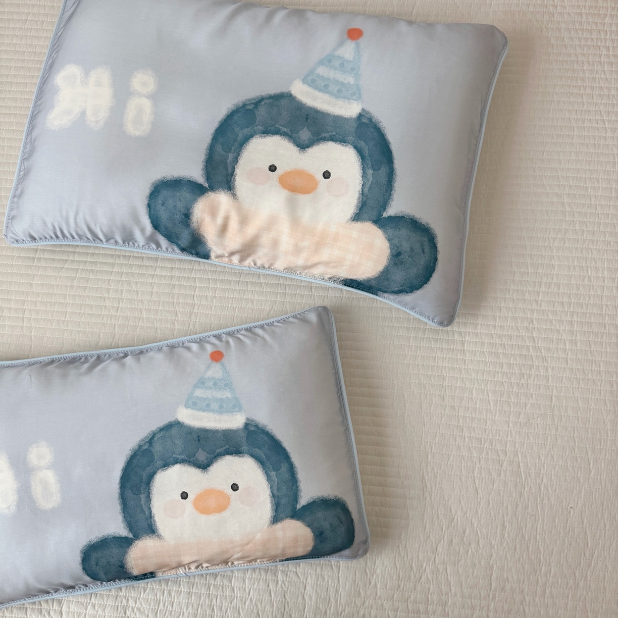 91家纺网 家纺一手货源 找家纺 萌宝家纺 2026新款60S兰精天丝儿童枕套幼儿园枕头枕芯（ins水彩卡通系列） 水彩-企鹅