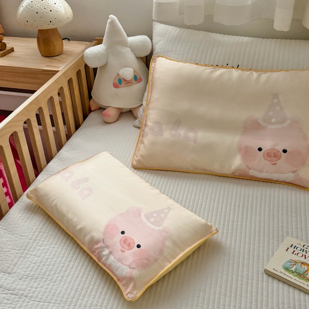 91家纺网 家纺一手货源 找家纺 萌宝家纺 2026新款60S兰精天丝儿童枕套幼儿园枕头枕芯（ins水彩卡通系列） 水彩-小猪