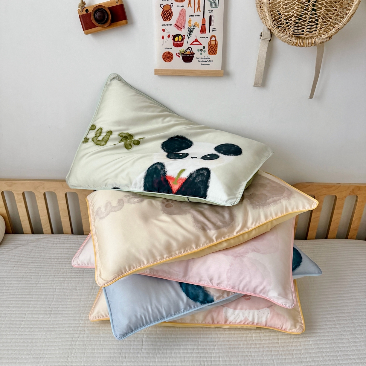 萌宝家纺 2026新款60S兰精天丝儿童枕套幼儿园枕头枕芯（ins水彩卡通系列） 组合图（仅供展示不可下单）