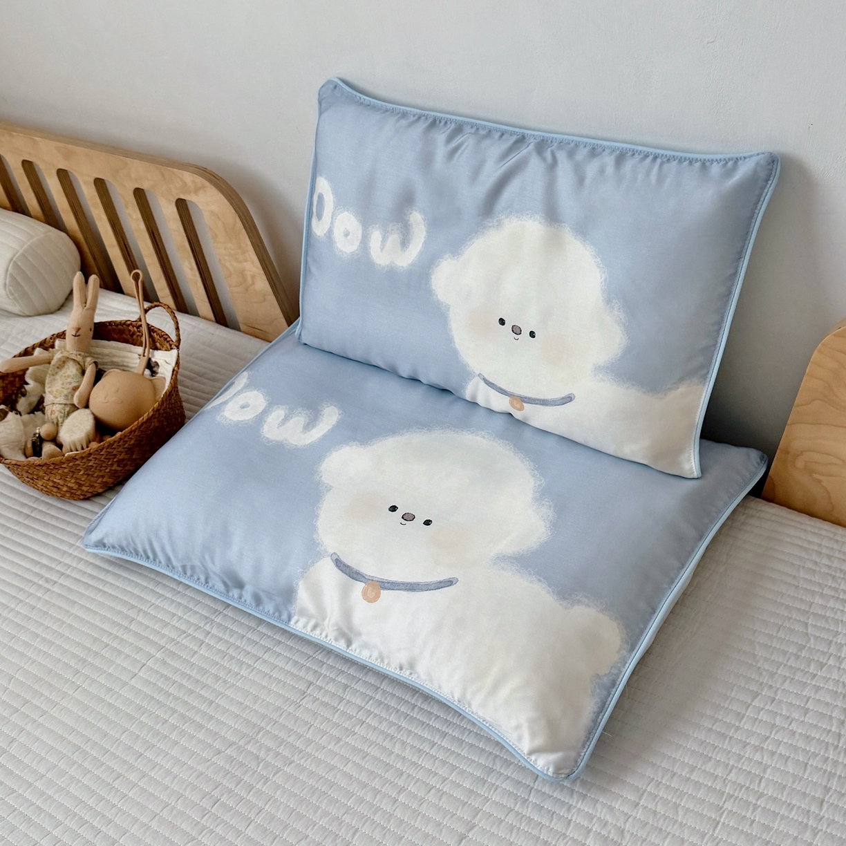 91家纺网 家纺一手货源 找家纺 萌宝家纺 2026新款60S兰精天丝儿童枕套幼儿园枕头枕芯（ins水彩卡通系列） 水彩-韩系小狗