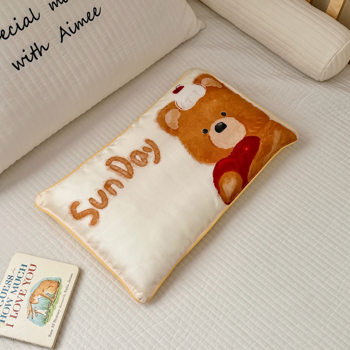 91家纺网 家纺一手货源 找家纺 萌宝家纺 2026新款60S兰精天丝儿童枕套幼儿园枕头枕芯（ins水彩卡通系列） 水彩-小熊