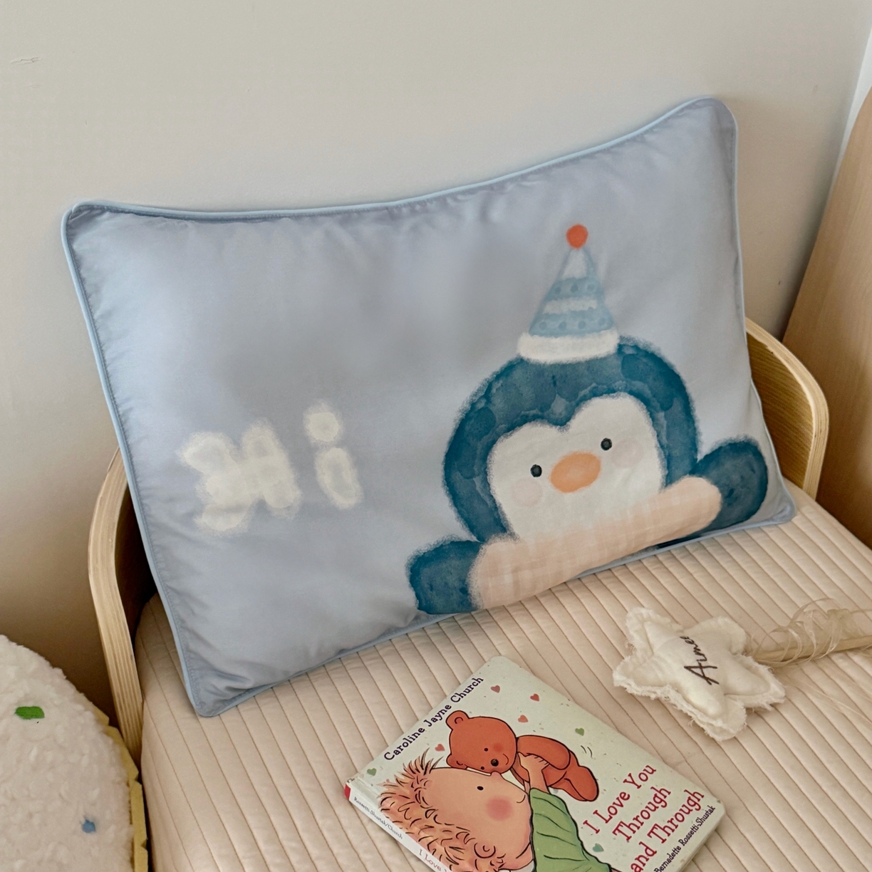 91家纺网 家纺一手货源 找家纺 萌宝家纺 2026新款60S兰精天丝儿童枕套幼儿园枕头枕芯（ins水彩卡通系列） 水彩-企鹅