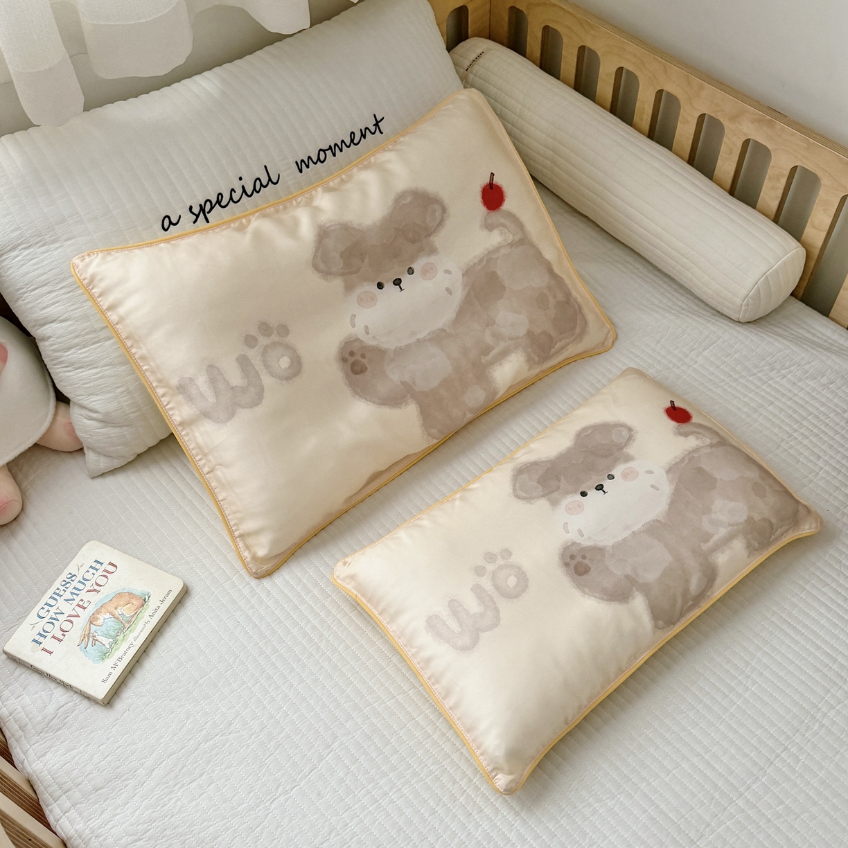 91家纺网 家纺一手货源 找家纺 萌宝家纺 2026新款60S兰精天丝儿童枕套幼儿园枕头枕芯（ins水彩卡通系列） 水彩-苹果小狗