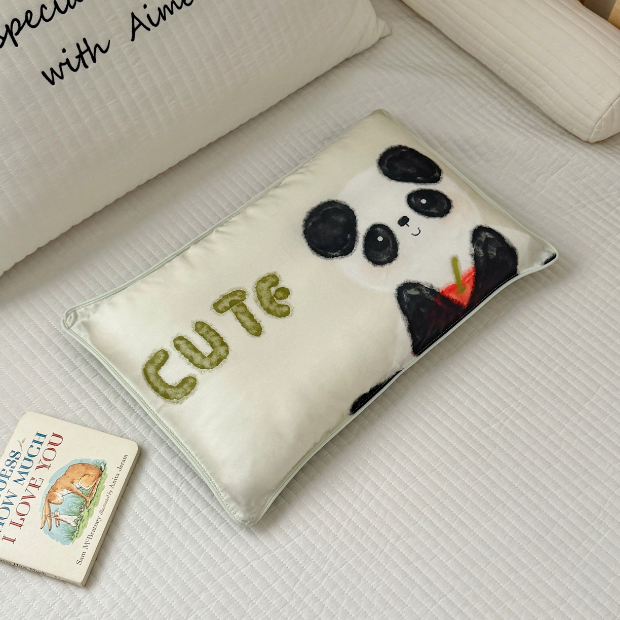 91家纺网 家纺一手货源 找家纺 萌宝家纺 2026新款60S兰精天丝儿童枕套幼儿园枕头枕芯（ins水彩卡通系列） 水彩-熊猫